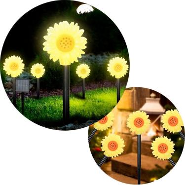 Imagem de Luminária Solar LEDs Jardim Flores Girassol Amarela Natal 3M