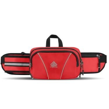 Imagem de HTZPLOO Pochete para homens e mulheres, bolsa de cintura com suporte para garrafa de água para caminhadas, viagens, passeios com cães, treino, ciclismo, Vermelho, Pochete