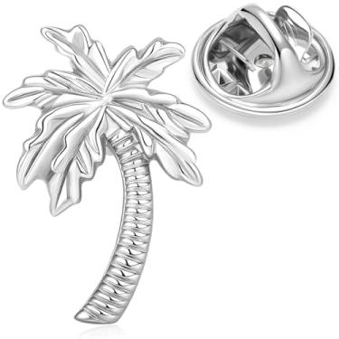 Imagem de HONEY BEAR Alfinetes de lapela masculinos femininos broches de crachá de cocos planta para negócios casamento formatura presente com caixa, prata