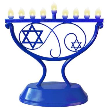 Imagem de Ner Mitzvah Menorá De Chanucá Elétrica Com Led, Tradicional E Mágica, Alimentada Por Bateria Ou Usb Cabo Incluso, Azul