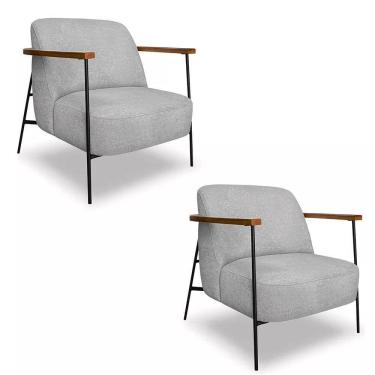 Imagem de Kit 2 Poltronas Decorativa Eros Linho Bouclê Com Base De Ferro Preto SSX Multicoisas Cinza Claro