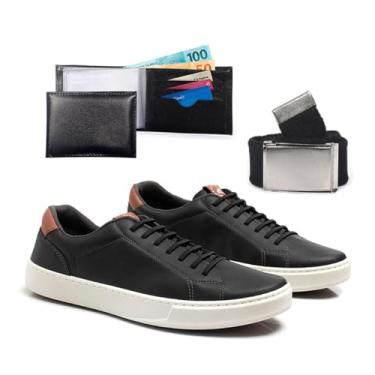 Imagem de Kit Tenis Casual Masculino Com Carteira Cinto Sapatenis De Amarrar Confortavel Leve Macio (Preto, BR, Adulto, Numérico, 38)