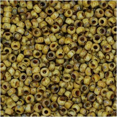 Imagem de Miyuki Contas redondas de sementes, tamanho 11/0, 8,5 gramas, opacas amarelo canário fosco Picasso