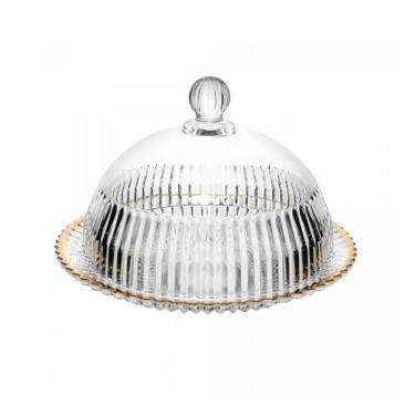 Imagem de Queijeira Em Cristal Com Fio De Ouro Imperatriz 20x13,5cm Wolff