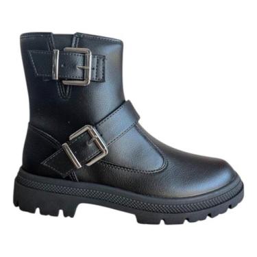 Imagem de Bota Coturno Feminina Cano Curto Fivela Decorativa Moleca, preto, 38