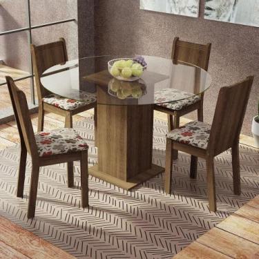 Imagem de Conj. Paula Mesa Tampo De Vidro 4 Cadeiras Rustic/hibiscos - MADESA