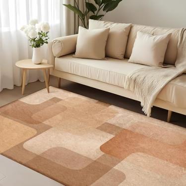 Imagem de Tapete geométrico moderno, tapete estético contemporâneo para sala de estar, quarto, sala de jantar, escritório, lavável à máquina, tapetes antiderrapantes para decoração de casa (terracota, 90 x 1,5