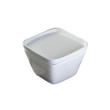 Imagem de Pratos quadrados criativos de cerâmica branca pura com cobertura molho de salada sabor prato 10,5 x 1,5 cm tigela 10 x 6 cm