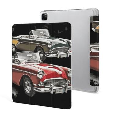 Imagem de Capa para iPad Pro 2020, 2021, 2022, 12,9 polegadas com suporte para lápis, carros clássicos, roadsters, antiquado, com três dobras, proteção traseira fina, capa traseira e despertar automática