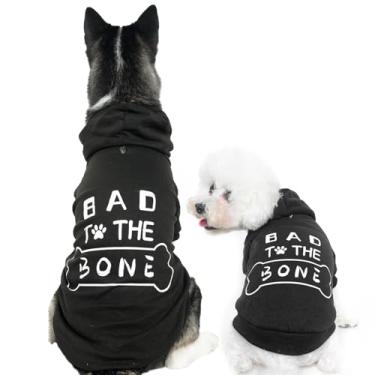 Imagem de BINGPET Moletom com capuz para cães, estampa Bad to The Bone, macio e quente, com orifício para arnês, casacos de inverno protetores frios roupas quentes para cães de estimação para cães pequenos,