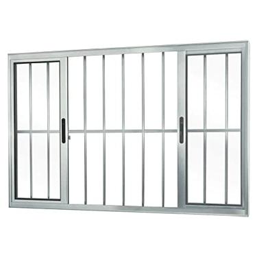 Imagem de Janela 4 folhas 1,20x2,00 com grade no alumínio brilhante