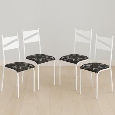 Imagem de Conjunto 4 Cadeiras para Cozinha e Sala de Jantar Branco/Preto Floral 