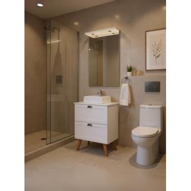 Imagem de Gabinete para Banheiro com Tampo Cuba e Espelheira 60cm Retro Mdf Bran