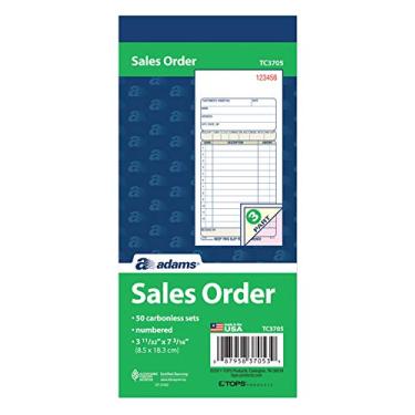 Imagem de Adams Livro de pedidos de venda, 3 partes, sem carbono, branco/canário/rosa, 3-11/32 x 7-3/16 polegadas, 50 conjuntos por livro (TC3705)