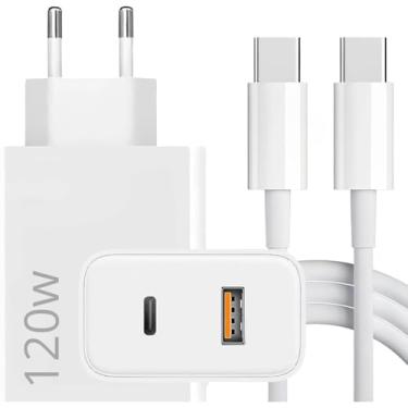 Imagem de Carregador Super Turbo 120W Tipo C Porta Dupla (USB-C + USB-A) + Cabo USB C de 1m, Compatível com Iphone,Ipad,Android, Tablets, Notebooks Ultra Rapido Premium