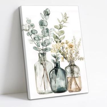 Imagem de QIXIANG Arte de parede em tela de sálvia de eucalipto verde folhas florais impressão de imagem Boho flores silvestres pintura botânica para sala de estar banheiro (branco, 30,5 cm L x 45,7 cm)