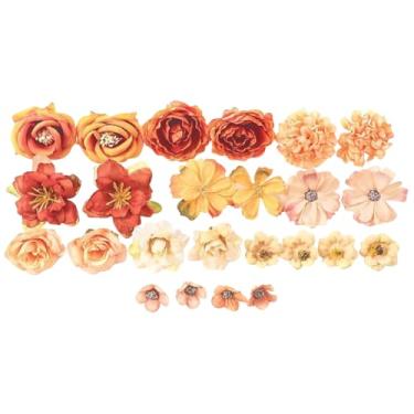 Imagem de ccHuDE 24 peças de cabeças de flores falsas margaridas falsas flores rosas pequenas flores artificiais casamento nupcial chuveiro mesa flores decorativas flores florais pequenas cabeças de tecido 3D