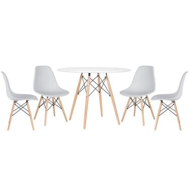 Imagem de Mesa Redonda Eames 100cm Branco + 4 Cadeiras Cinza Claro