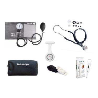Imagem de Kit Enfermagem Aparelho + Esteto Termometro Garrote Relogio - Premium,
