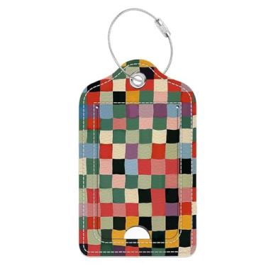 Imagem de Etiquetas de bagagem, design colorido de mosaico de arte pixelada, etiquetas de identificação de capa de privacidade dupla face com laço de aço inoxidável e cartão de endereço para mala de viagem