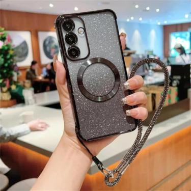 Imagem de HPQWN para Samsung S24Ultra capa de corrente de pulso cordão magnético capa gradiente (para Samsung S24Ultra/BlackSL)