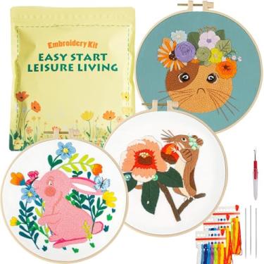 Imagem de Culberta Kit de bordado mini para adultos e crianças, conjunto de artesanato para iniciantes em ponto cruz com tutoriais em vídeo HD, materiais de arte DIY feitos à mão para presentes (Pattem7)