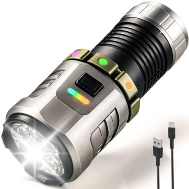 Imagem de Lanterna Recarregável Tática LED Super Potente 8 Leds Alcance 1km USB Tipo C Bateria 10000mah IP54 Giroscópio Spinner 360 Outdoor Camping