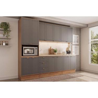 Imagem de Cozinha Modulada Completa Bella 5 Peças (2Aéreos+2Balcões+1Paneleiro) C5P121 Nogal/Cinza - Carraro