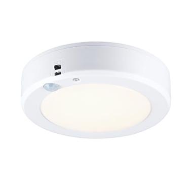 Imagem de LIT-PaTH Luz de teto LED com sensor de movimento operado por bateria, luz de armário alimentada por bateria de 3000K 140 lúmens, lâmpada de teto de movimento sem fio de 15,5 cm para escadas de