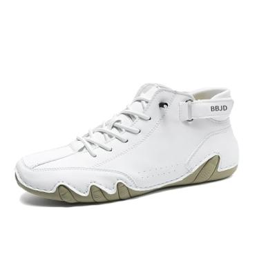 Imagem de baobeijiadao Beck Tênis masculino impermeável antiderrapante cano alto Chukka feito à mão camurça Caual Outdoor, Branco, 38