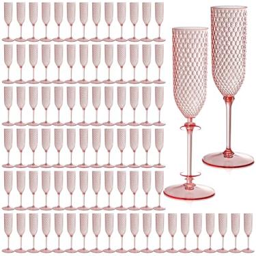 Imagem de Pacote com 24 taças de champanhe destacáveis, rosa, 2 peças, taças de champanhe descartáveis de 156 g de plástico inquebrável, copos de champanhe descartáveis para casamento (100, rosa claro)
