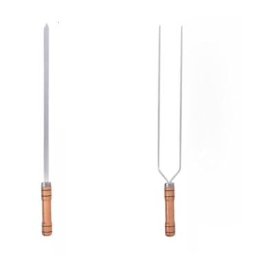 Imagem de Conjuntos De Garfos Para Churrasco Com Duas Pontas E Uma Ponta, Espeto Churrasco 40cm,50cm,60cm,Com Cabos De Madeira (70Cm)