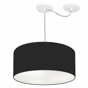 Imagem de Lustre Pendente Cilíndrico Com Desvio De Centro Vivare Md-4151 Cúpula Em Tecido 50x25cm - Bivolt Preto 127/220v