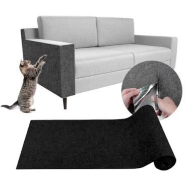 Imagem de Tapete Arranhador Pet Gatos Cama Box e Canto De Sofá Protetor de Sofá, Autoadesivo, Cortável e Antiestresse | Protege Móveis, Portas e Paredes KAMUFLE (Preto)