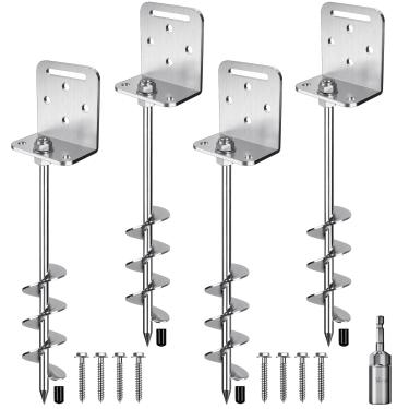 Imagem de Insaga Parafuso de âncora de aterramento de 45 cm em aço sólido de 10 mm com suporte L, para trampolim, conjunto de balanço para casa móvel, galpão, estacas de barraca para garagem, árvore âncora de