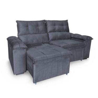 Imagem de Sofá Retrátil E Reclinável 3 Lugares Verona 2,00m - Élpis Móveis Veludo Cinza