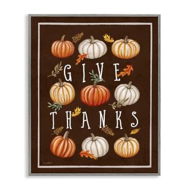 Imagem de Stupell Industries Give Thanks with Varied Pumpkins Gray Framed Giclee Art, design por Elizabeth Tyndall, 20 x 16