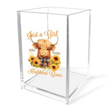 Imagem de Porta-lápis de acrílico para meninas, presente engraçado Just a Girl Who Loves Highland Cows, organizador de canetas de acrílico transparente, presente para amigos, presente de Natal, aniversário, dia