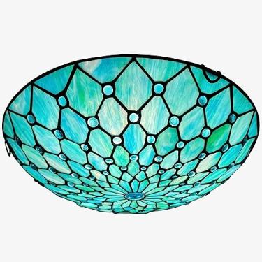 Imagem de ARTZONE Luzes de teto Tiffany, luz de teto de vitral 3 luzes 40,6 cm Tiffany luminária de teto com montagem embutida para quarto, sala de jantar, sala de estar, entrada