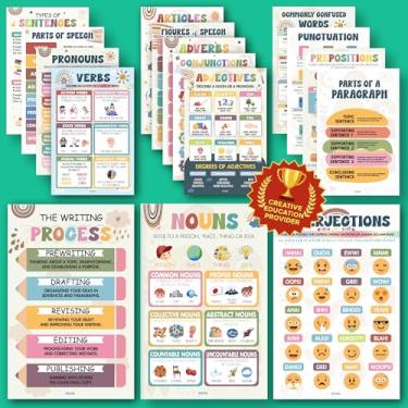 Imagem de EXCOOL CLUB Boho Parts Of Speech pôsteres para decoração de sala de aula - 16 pôsteres de gramática inglesa para o ensino fundamental, pôster Ela para sala de aula do ensino médio, suprimentos para