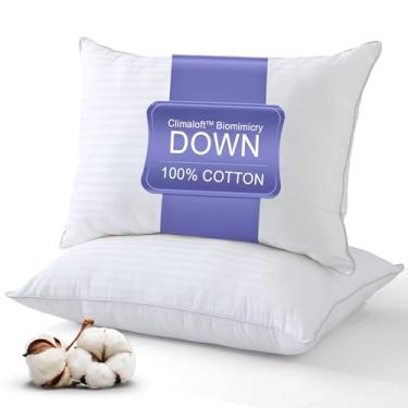 Imagem de KUSNUG Climaloft Conjunto de 2 almofadas de cama king size com capas 100% algodão, almofadas alternativas macias e de suporte para todos os que dormem, qualidade de hotel (branco, 51 x 91 cm)