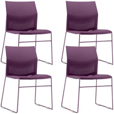 Imagem de Kit 04 Cadeiras Empilhável Fixa Link F02 Base Aço Roxo - Lyam Decor