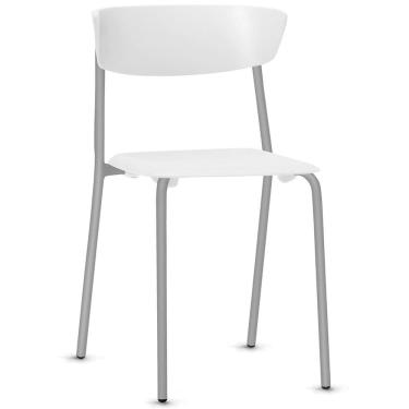 Imagem de Cadeira Empilhável Fixa F02 Base Aço Cinza Branco - Lyam Decor