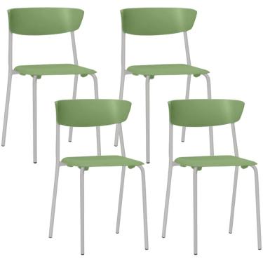 Imagem de Kit 04 Cadeiras Empilhável Fixa F02 Base Aço Cinza Verde - Lyam Decor