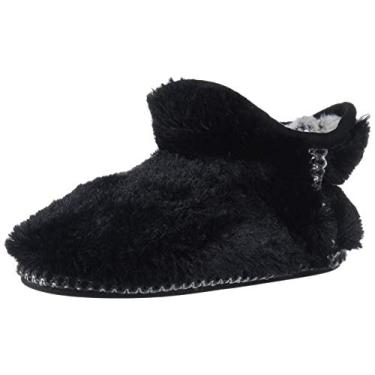Imagem de Dearfoams Pantufa infantil unissex Charlotte de pele sintética, Preto, 13 Big Kid