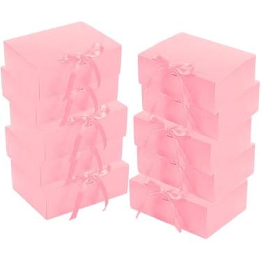 Imagem de Pacote com 10 caixas de presente com fita, 25 x 19 x 9 cm - Caixas de lembrancinhas de casamento em cartolina para propostas de dama de honra, embalagem de presente de aniversário e feriado (rosa)