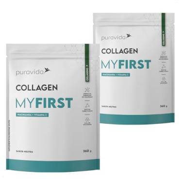 Imagem de Kit 2 Unidades My First Collagen Puravida - Colágeno Vitamina C Niacinamida 720g Total Sabor Neutro Primeiro Suplemento Fórmula Completa Pack Economia