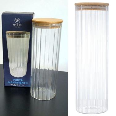 Imagem de Pote Redondo Com Tampa Bambu Vidro Borossilicato 1,3L Grande
