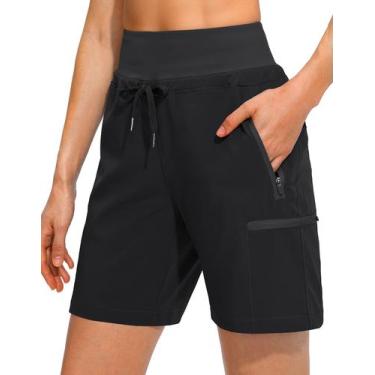 Imagem de Shorts cargo de caminhada Obla femininos de cintura alta pretos