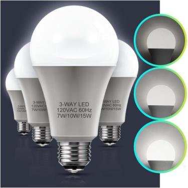 Imagem de Lâmpadas LED LOHAS de 3 vias 7/10/15W, pacote com 4 5000K A19 E26 - L 